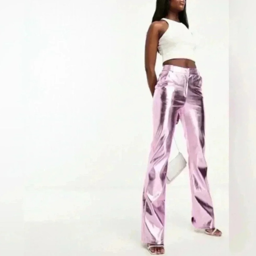 7 For All Mankind Metallic Pink Flare Pants